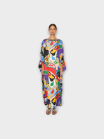 Emilio Pucci Emilio Pucci Dress, Print, Silk Embelished Crystals Neck Long Sleeve Kaftan Dress In Multicolour Orchidee Print