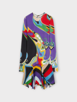 Emilio Pucci Emilio Pucci Dress, Print, Jersey Satin Crew Neck Long Sleeve Dress In Multicolour Orchidee Print