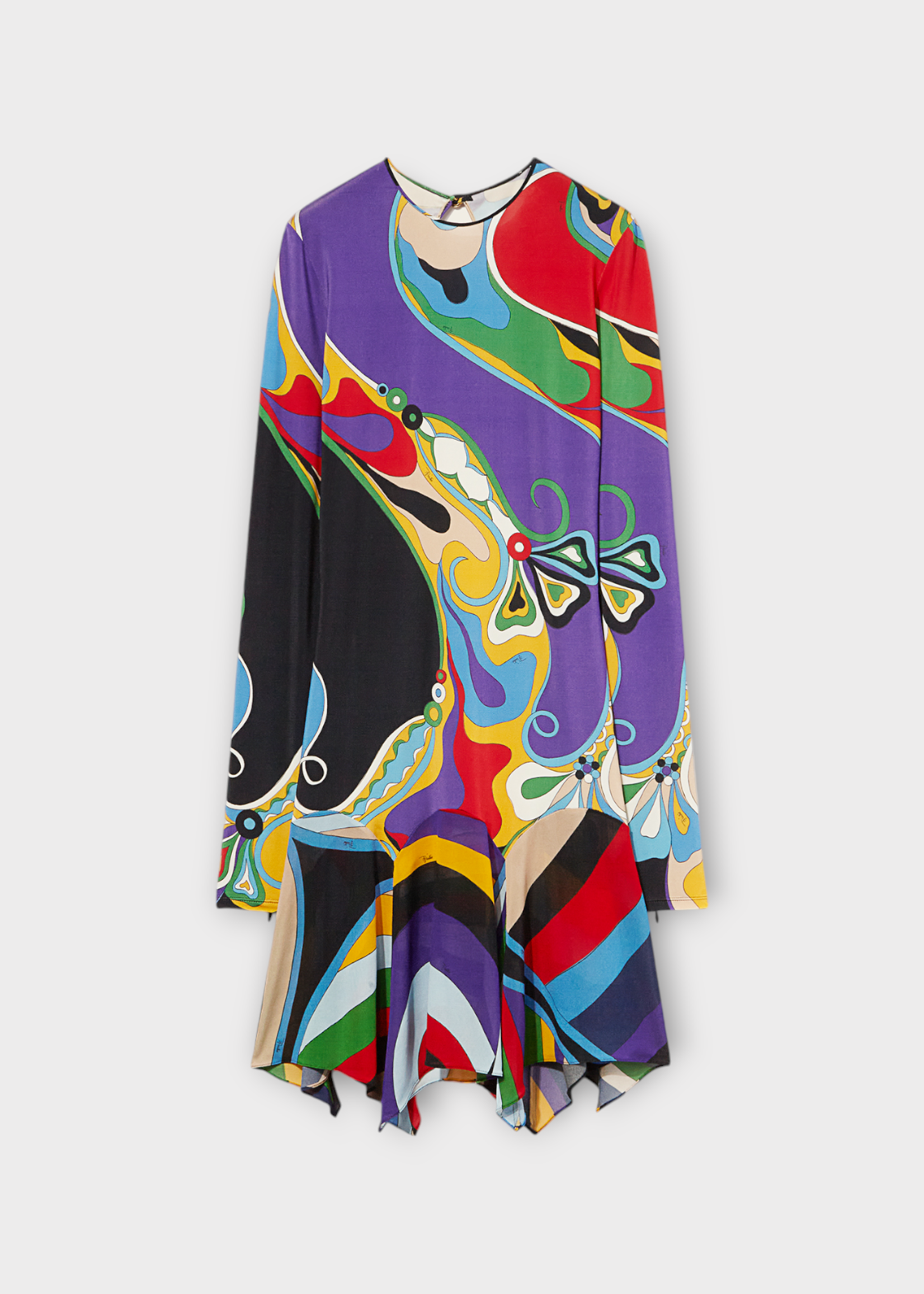 Emilio Pucci Emilio Pucci Dress, Print, Jersey Satin Crew Neck Long Sleeve Dress In Multicolour Orchidee Print