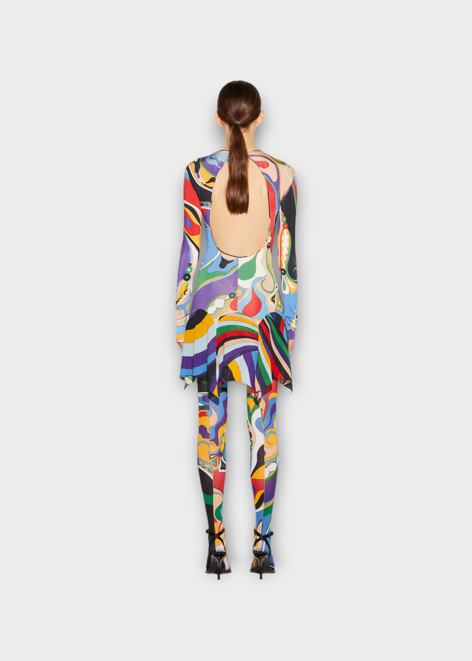 Emilio Pucci Emilio Pucci Dress, Print, Jersey Satin Crew Neck Long Sleeve Dress In Multicolour Orchidee Print