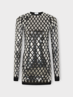 Rabanne Rabanne Dress, Black, Second Skin Crew Neck Long Sleeve Mini Dress In Black w/ Metal Embellishment