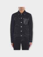 Lanvin Lanvin Jacket, Black, Cotton Denim Collared Regular Fit Jacket w/ Leather Pocket Detail