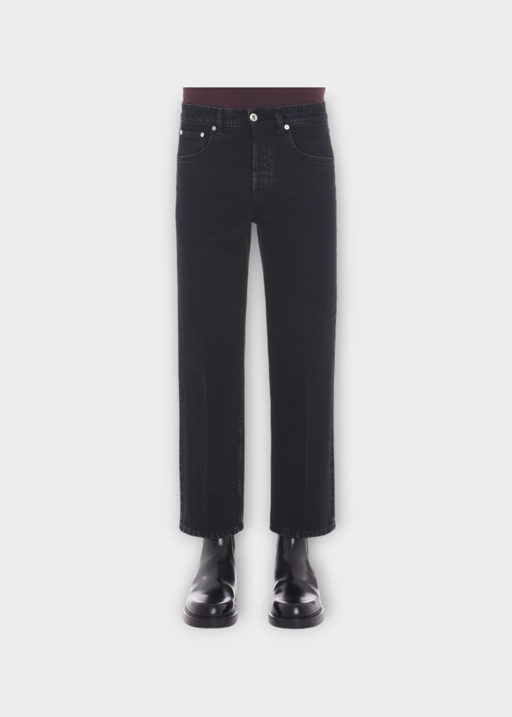 Lanvin Lanvin Jeans, Black, Cotton Denim Regular Fit Trousers w/ Back Leather Pocket Detail