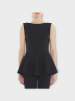 Lanvin Lanvin Top, Black, Virgin Wool Boat Neck Sleeveless Flared Peplum Top