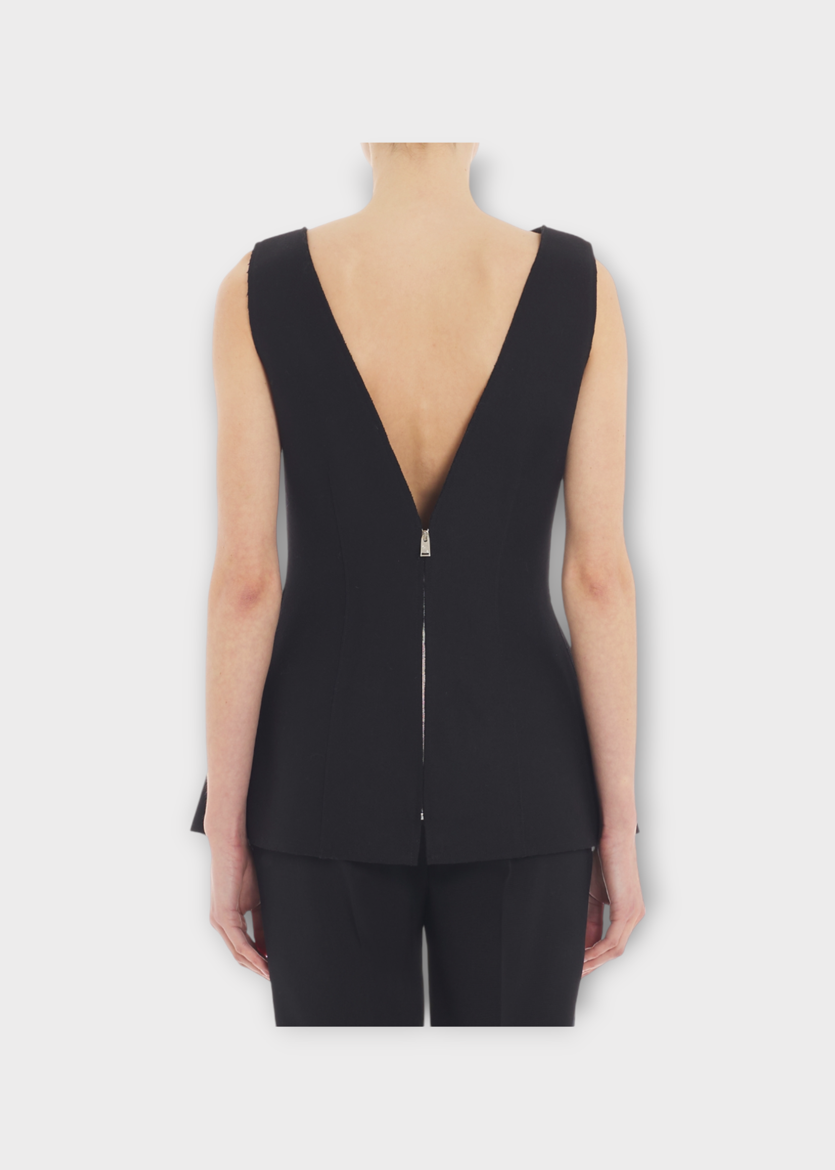 Lanvin Lanvin Top, Black, Virgin Wool Boat Neck Sleeveless Flared Peplum Top