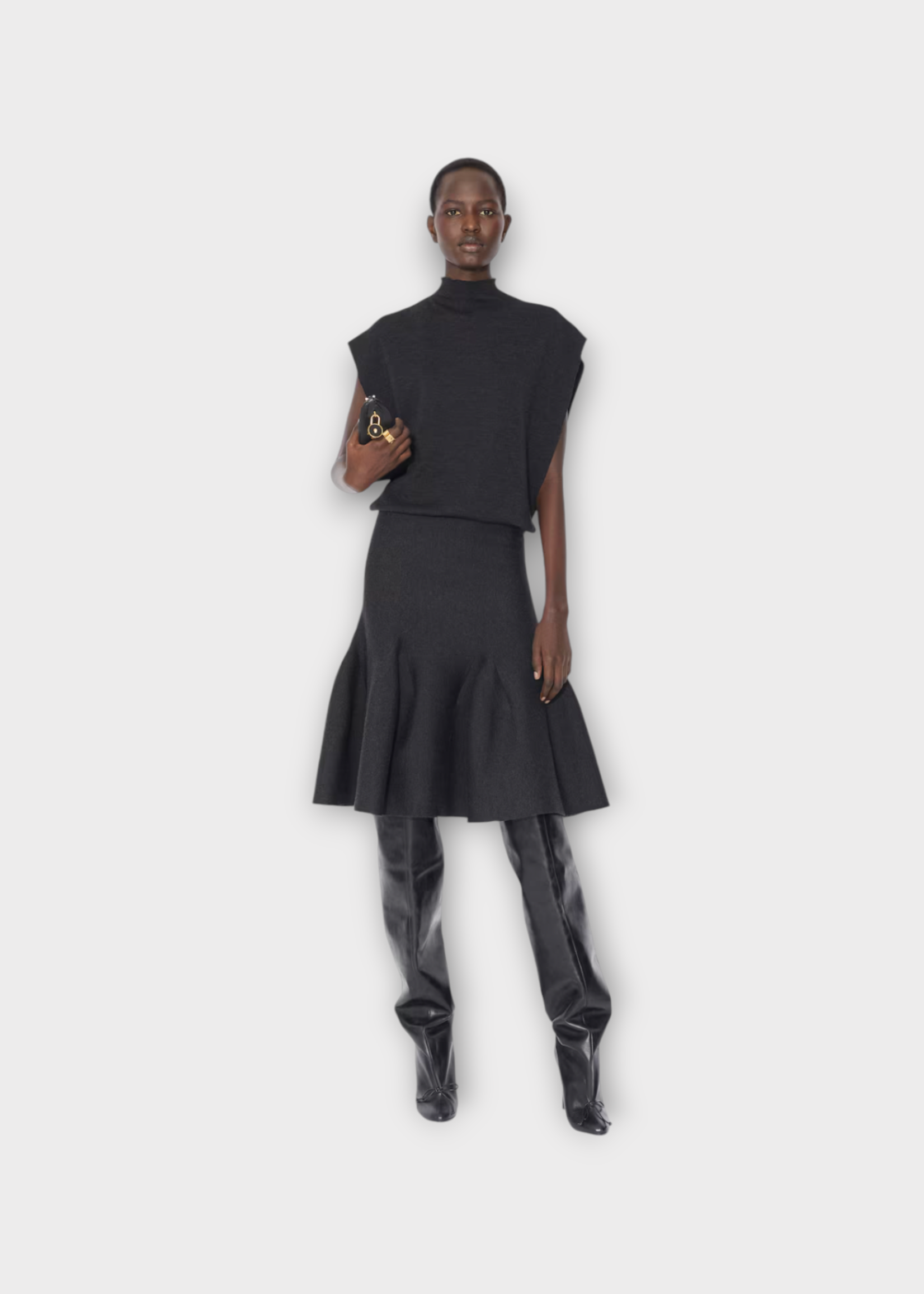 Alaia Alaia Top, Grey, Wool High Neck Cap Sleeves Square Body In Anthracite