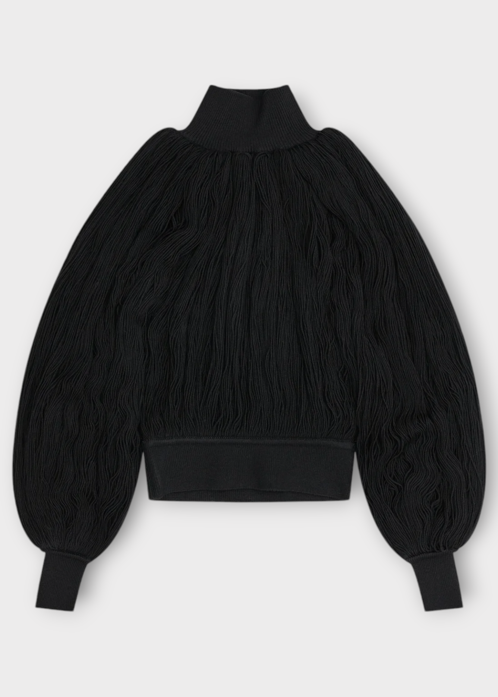 Alaia Alaia Knitwear, Black, Wool High Neck Knitted Fringes Jumper In Noir Alaia