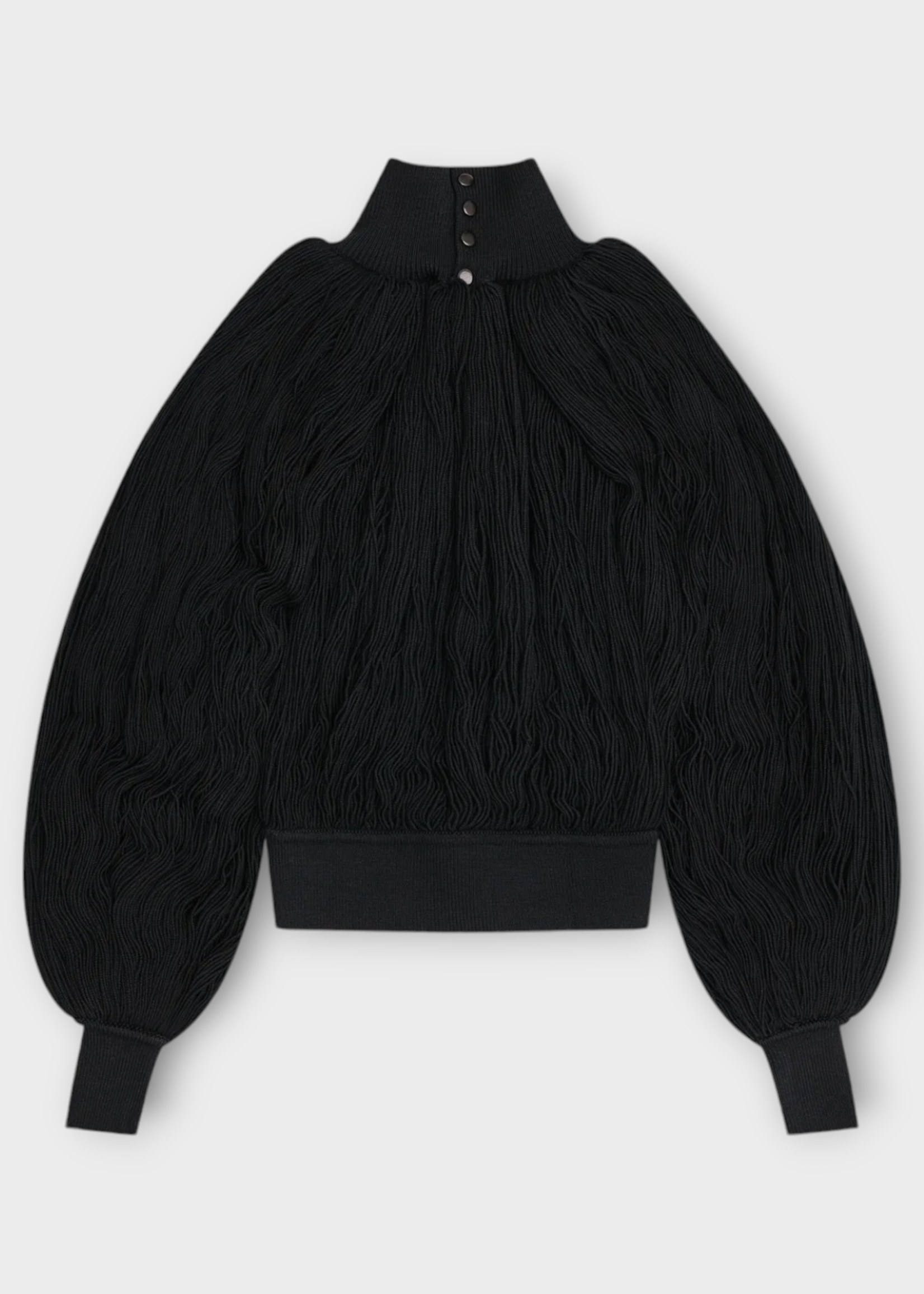 Alaia Alaia Knitwear, Black, Wool High Neck Knitted Fringes Jumper In Noir Alaia
