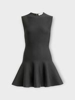 Alaia Alaia Dress, Brown, Wool Crew Neck Sleeveless Flared Skater Mini Dress In Ebene