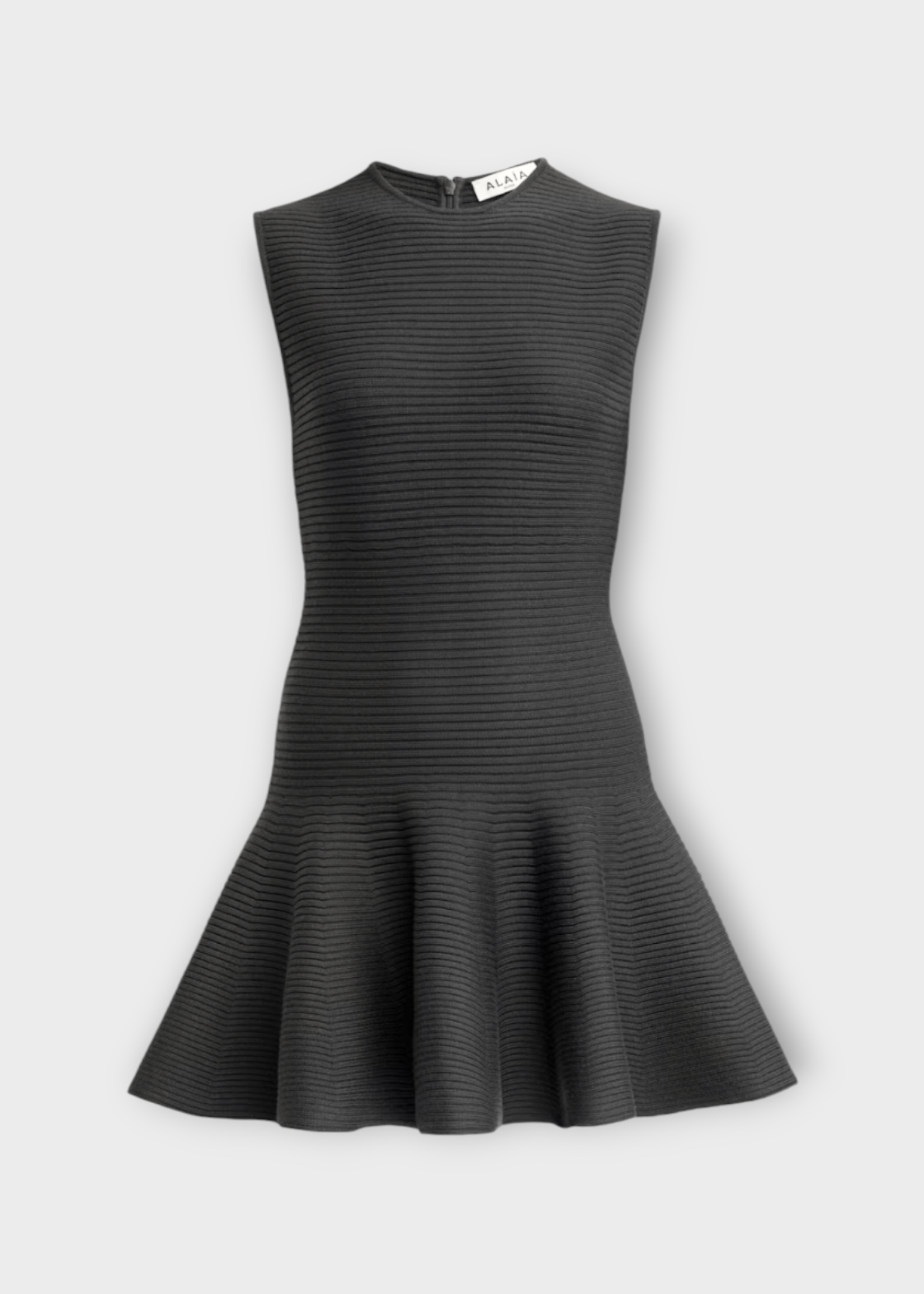 Alaia Alaia Dress, Brown, Wool Crew Neck Sleeveless Flared Skater Mini Dress In Ebene