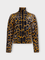 Alaia Alaia Knitwear, Multi, Wool Turtle Neck Jumper In Black & Multicolour w/ Leopard Print