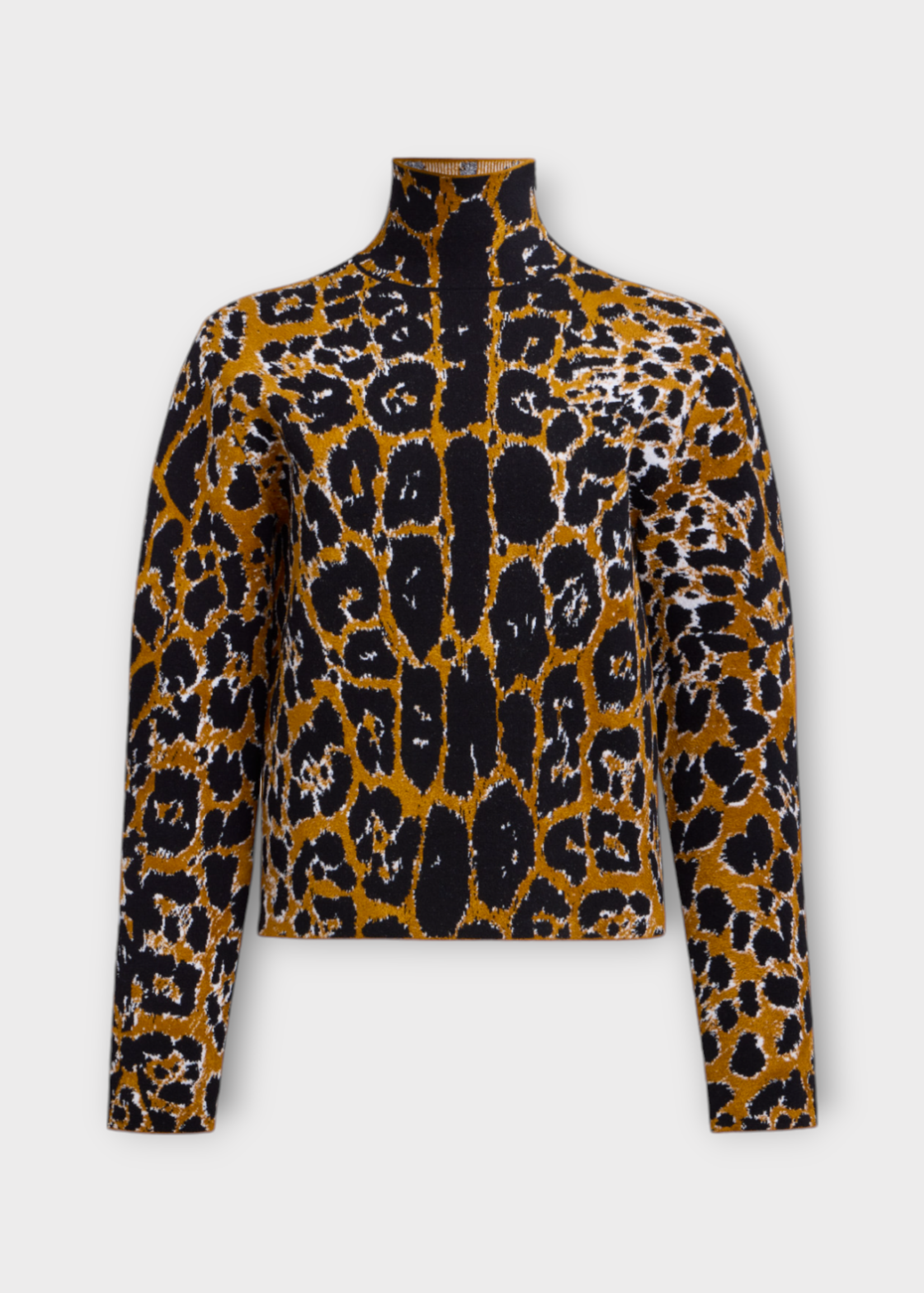 Alaia Alaia Knitwear, Multi, Wool Turtle Neck Jumper In Black & Multicolour w/ Leopard Print