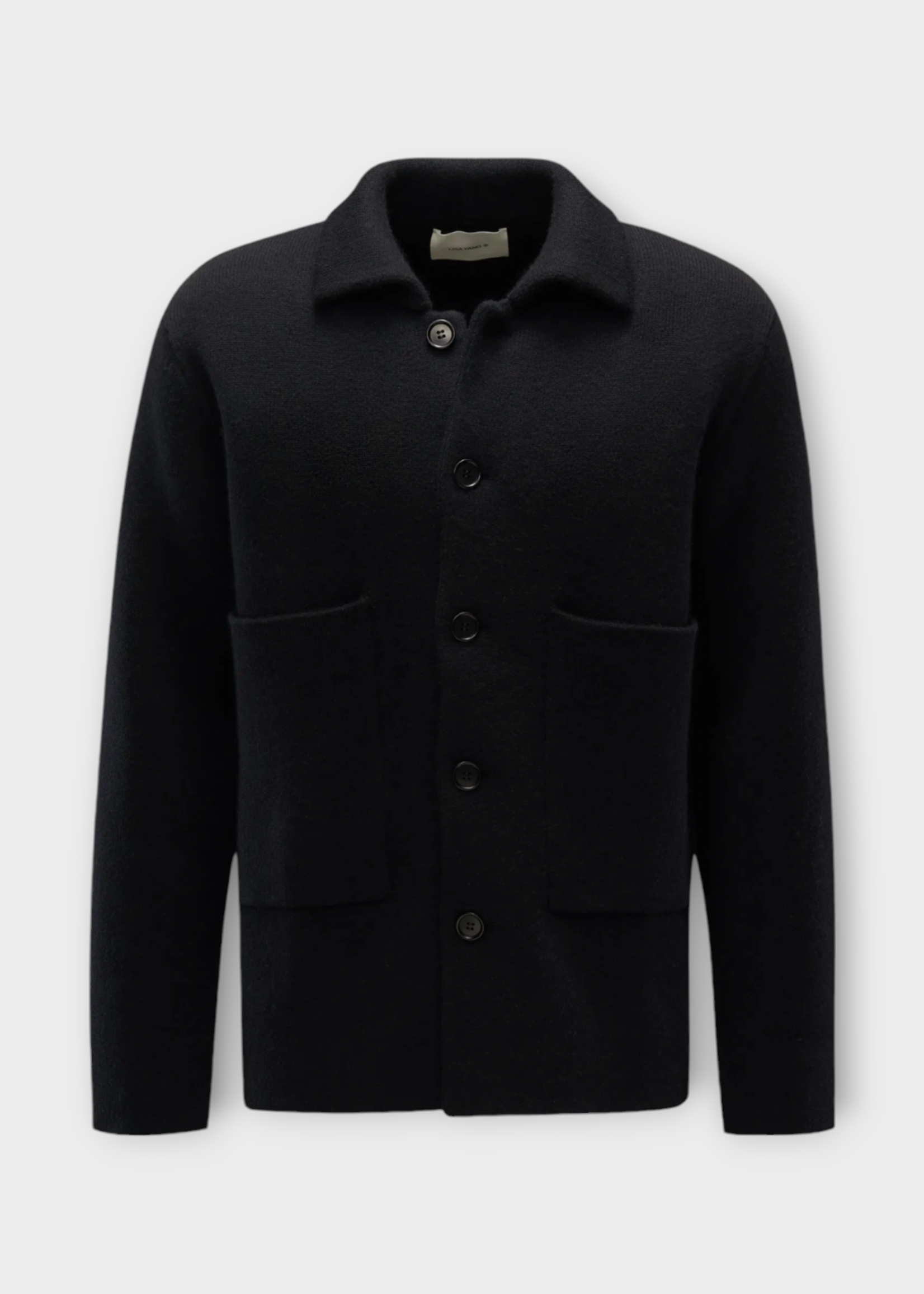 Lisa Yang Lisa Yang Knitwear, Black, Louis Cashmere Collared Button Up Cardigan Jacket In Black w/ Patches