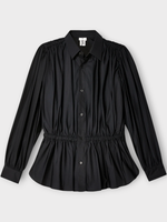 Noir Kei Ninomiya Noir Kei Ninomiya Shirt, Black, Cotton Collared Button Up Ruffled Top