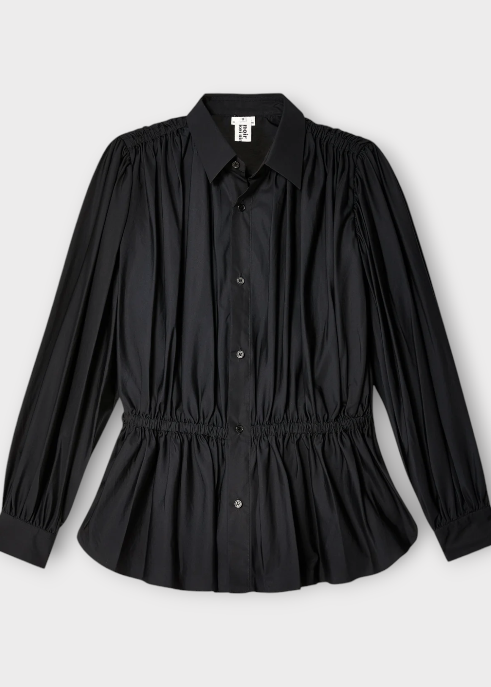 Noir Kei Ninomiya Noir Kei Ninomiya Shirt, Black, Cotton Collared Button Up Ruffled Top