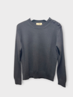 Alexandra Golovanoff Alexandra Golovanoff Knitwear, Black, Coco Cashmere Crew Neck Pullover In Black w/ Buttons Detail