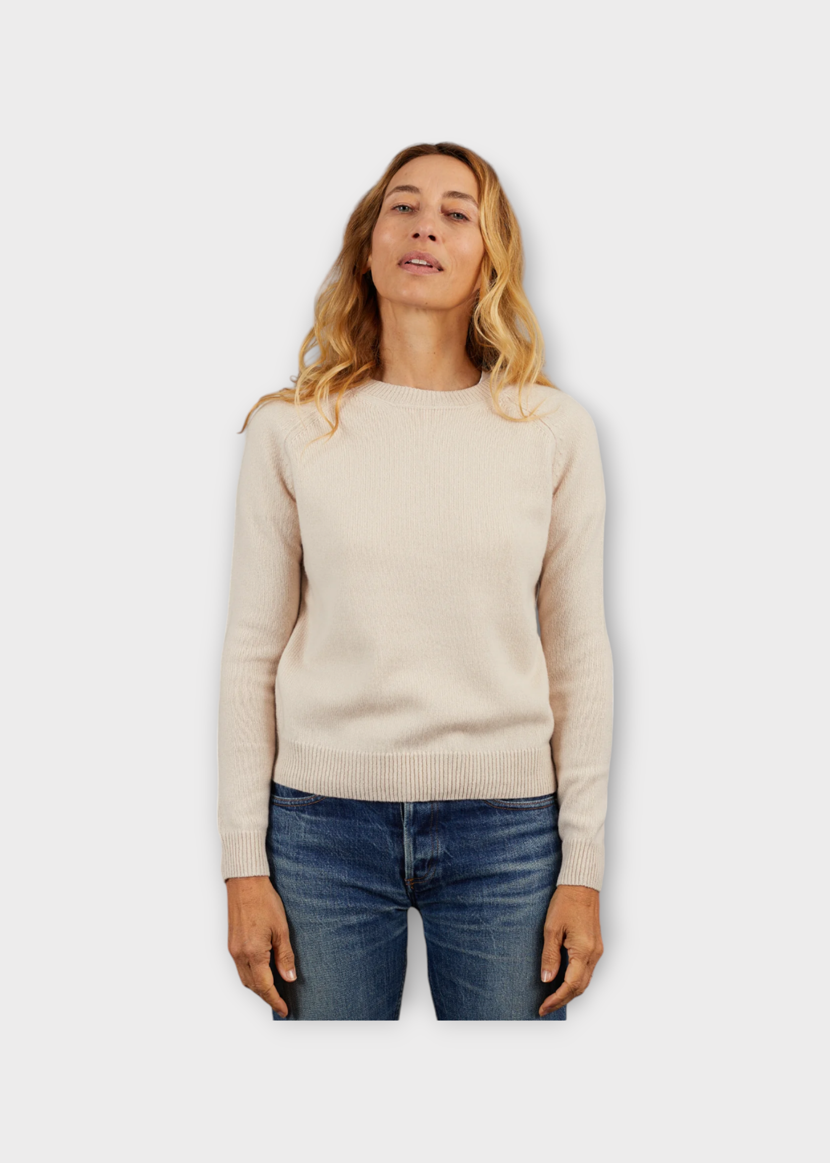 Alexandra Golovanoff Alexandra Golovanoff Knitwear, Beige, Mila Cashmere Crew Neck Pullover In Powder