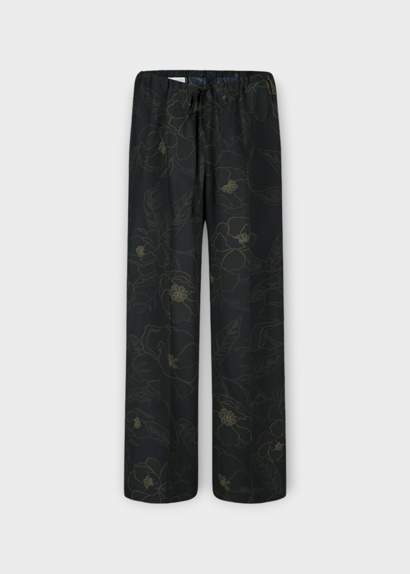 Dries Van Noten Dries Van Noten Trousers, Black, Puvis Bis Silk Georgette Wide Leg Trousers in Black w/ Abstract Floral Motif