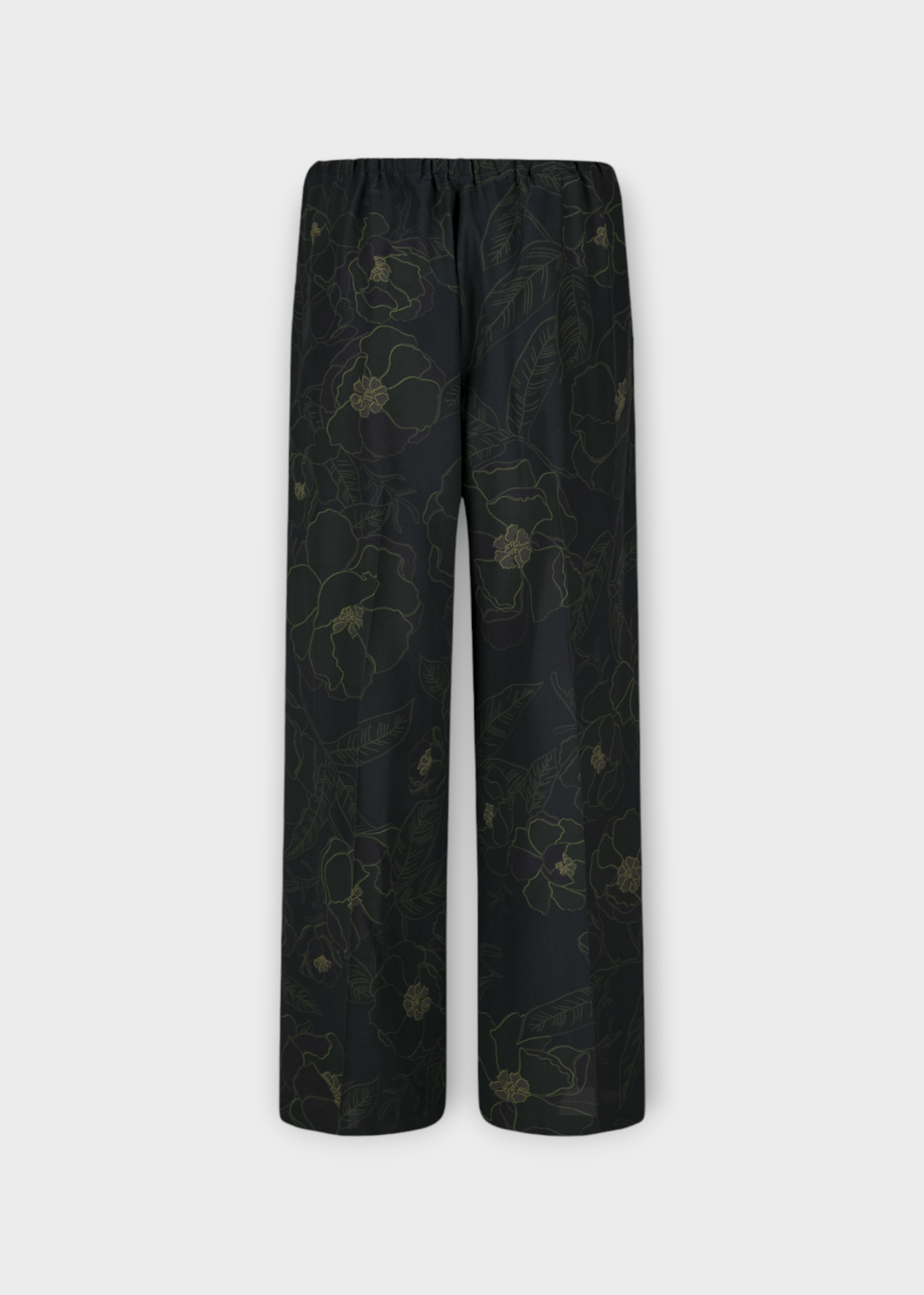 Dries Van Noten Dries Van Noten Trousers, Black, Puvis Bis Silk Georgette Wide Leg Trousers in Black w/ Abstract Floral Motif