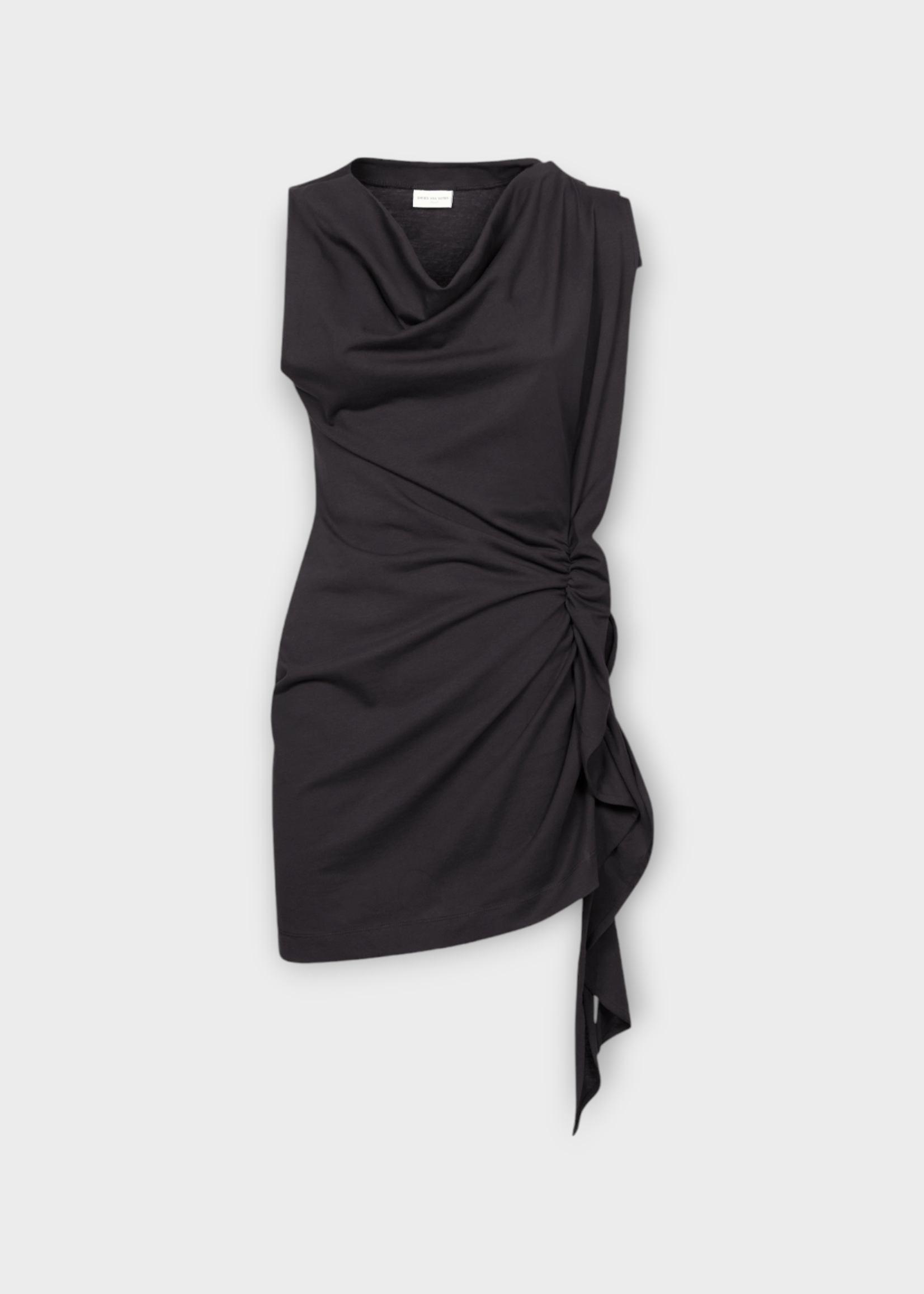 Dries Van Noten Dries Van Noten Top, Black, Henamar Cotton Sleeveless Asymmetric Draped Top