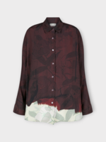 Dries Van Noten Dries Van Noten Shirt, Brown, Casio Silk Collared Buttoned Shirts In Brown w/ Allover Abstract Floral Motif Print