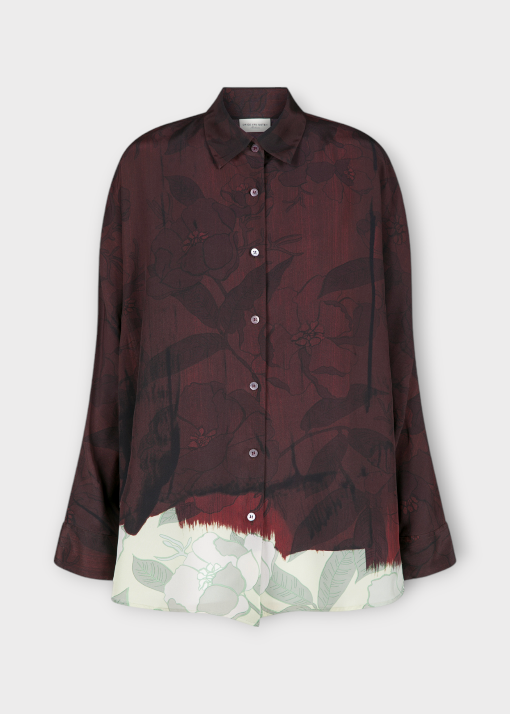 Dries Van Noten Dries Van Noten Shirt, Brown, Casio Silk Collared Buttoned Shirts In Brown w/ Allover Abstract Floral Motif Print