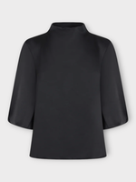 Dries Van Noten Dries Van Noten Shirt, Black, Clari High Neck Three Quarter Sleeves Fluid Satin Shirt In Black