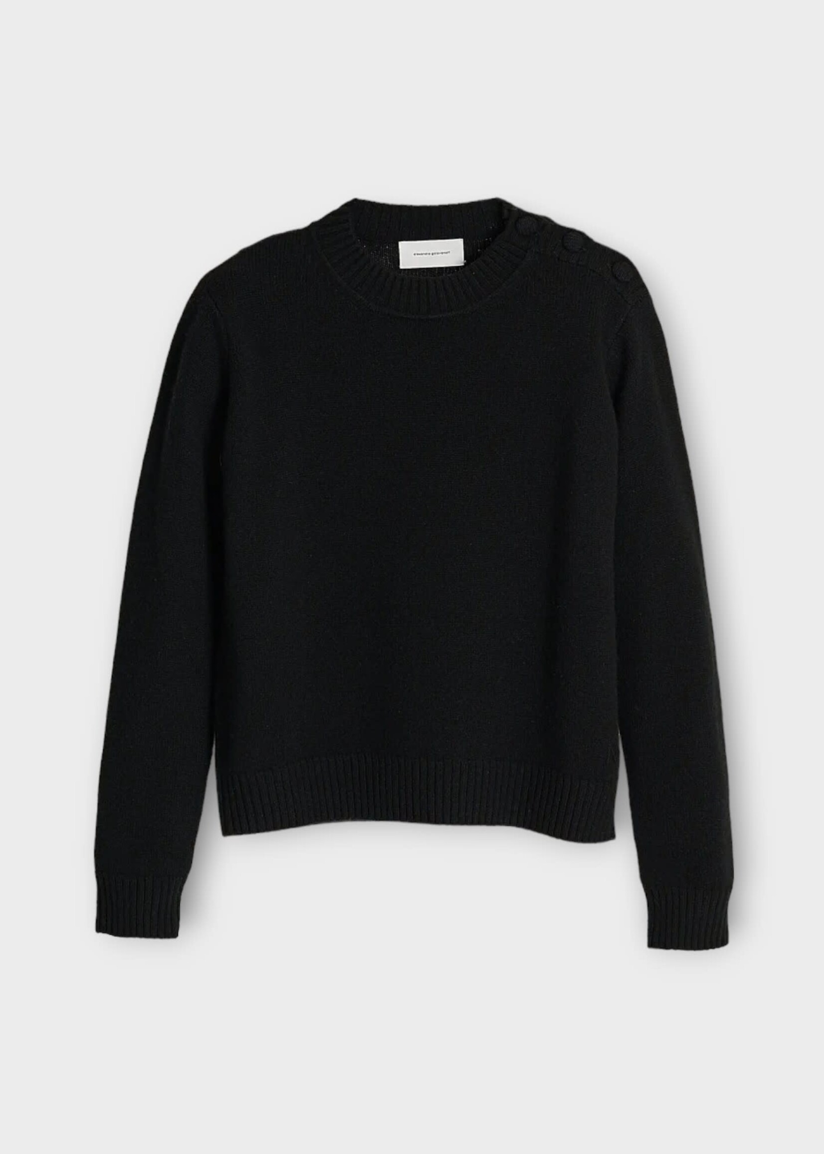 Alexandra Golovanoff Alexandra Golovanoff Knitwear, Black, Coco Cashmere Crew Neck Pullover In Black w/ Buttons Detail