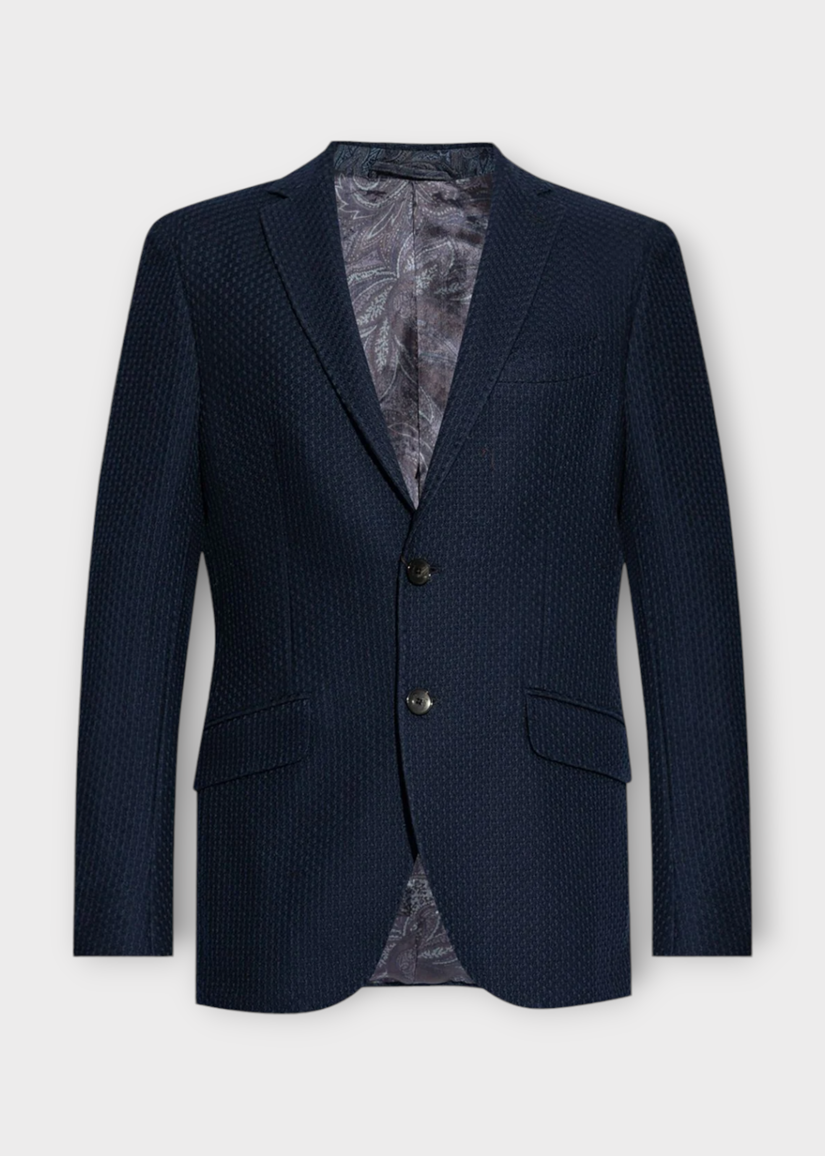 Etro Etro Jacket, Navy, Cotton Collared Single Breasted Button Up Notched Lapel Blazer