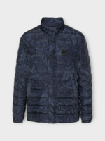Etro Etro Jacket, Navy, High Neck Quilted Puffer Zip Up Travel Down Jacket In Paisley Print
