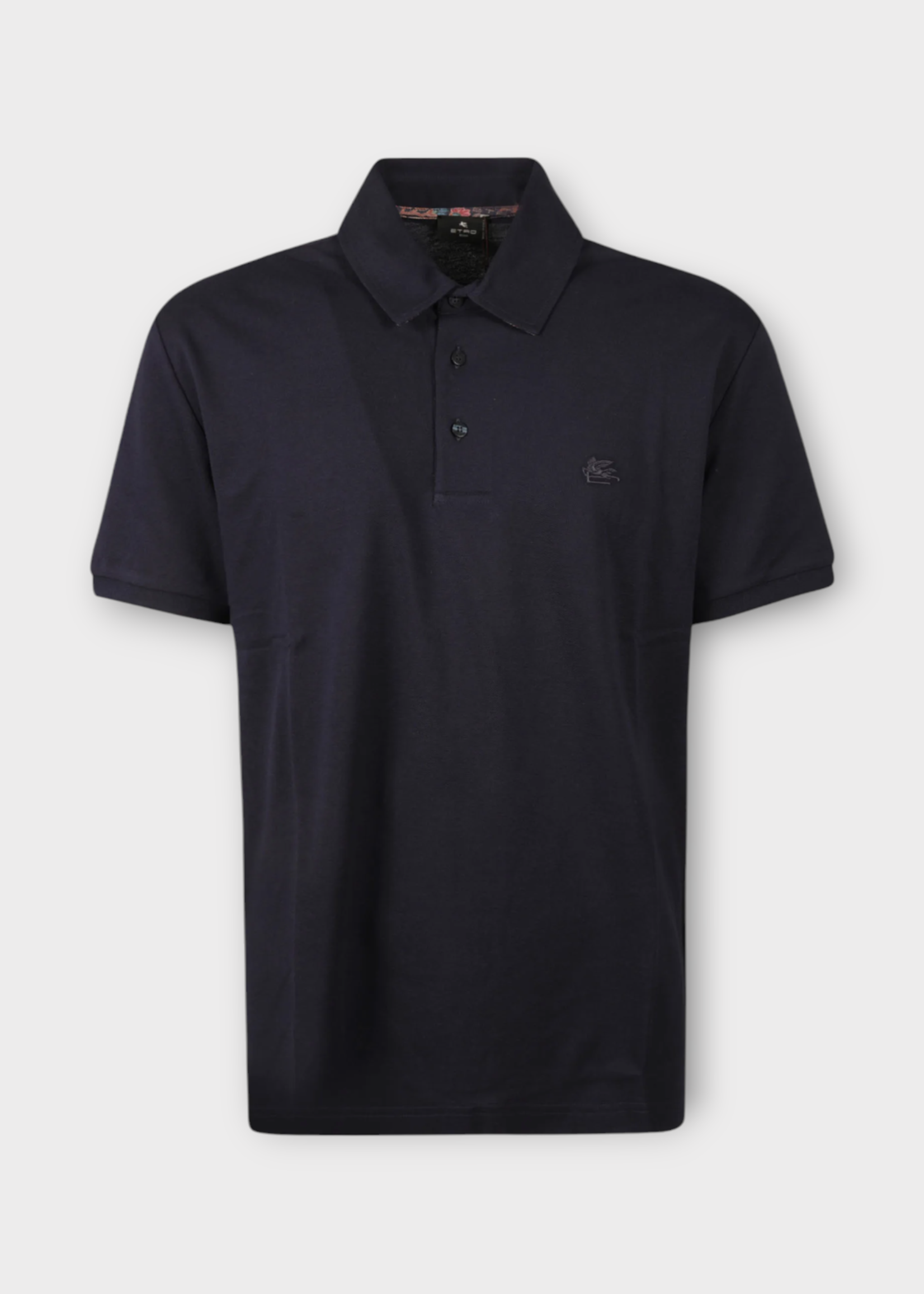 Etro Etro T-Shirt, Navy, Cotton Button Up Polo w/ Logo Embroidery