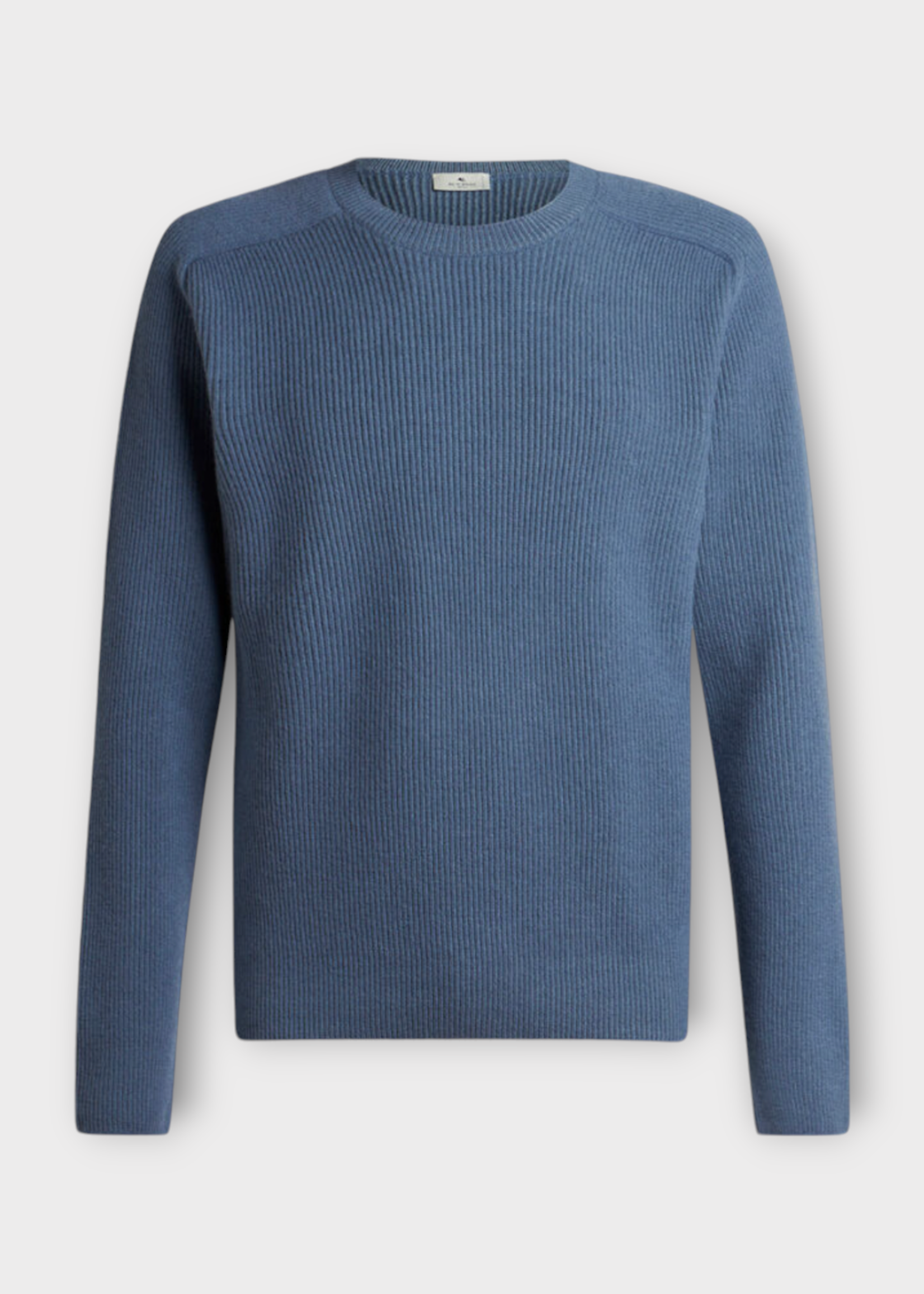 Etro Etro Knitwear, Blue, Cashmere Crew Neck Ribbed Pullover w/ Raglan Sleeves