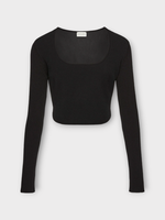 Magda Butrym Magda Butrym Knitwear, Black, Silk & Wool Deep Round Neck Long Sleeve Cropped Fitted Knitwear