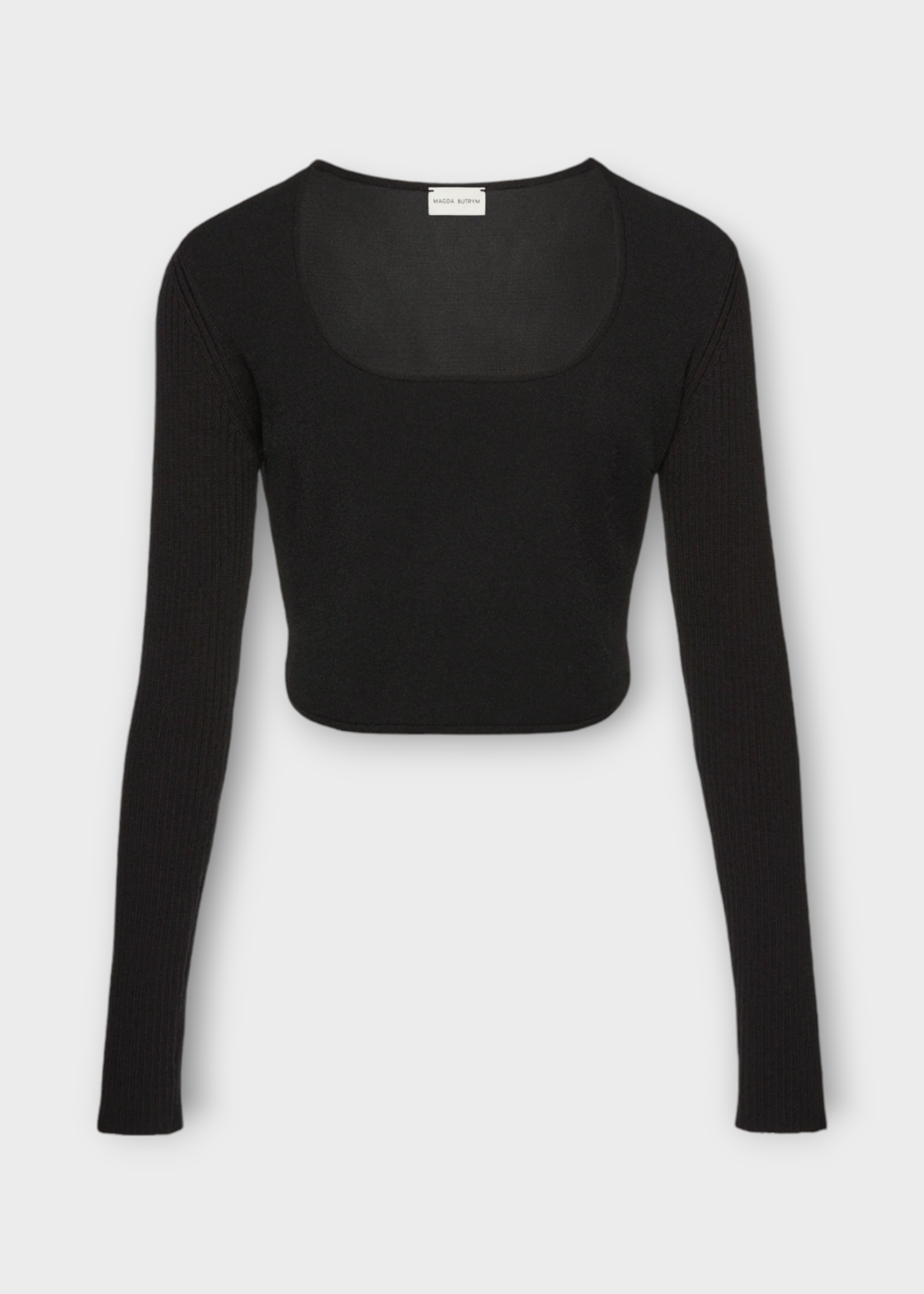 Magda Butrym Magda Butrym Knitwear, Black, Silk & Wool Deep Round Neck Long Sleeve Cropped Fitted Knitwear