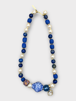 Wales Bonner Wales Bonner Necklace, Multi, Story Recycled Hand Painted Necklace In Blue & White w/ Freshwater Pearls & Swarovski Crystal Pendant