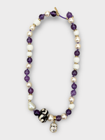 Wales Bonner Wales Bonner Necklace, Multi, Story Recycled Hand Painted Necklace In Purple & White w/ Freshwater Pearls & Swarovski Crystal Pendant