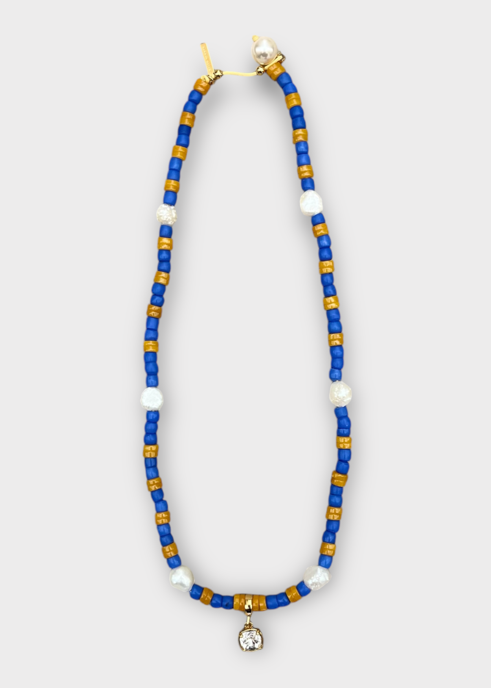 Wales Bonner Wales Bonner Necklace, Multi, Dream Recycled Necklace In Yellow & Blue w/ Swarovski Crystals and Tiger Eye