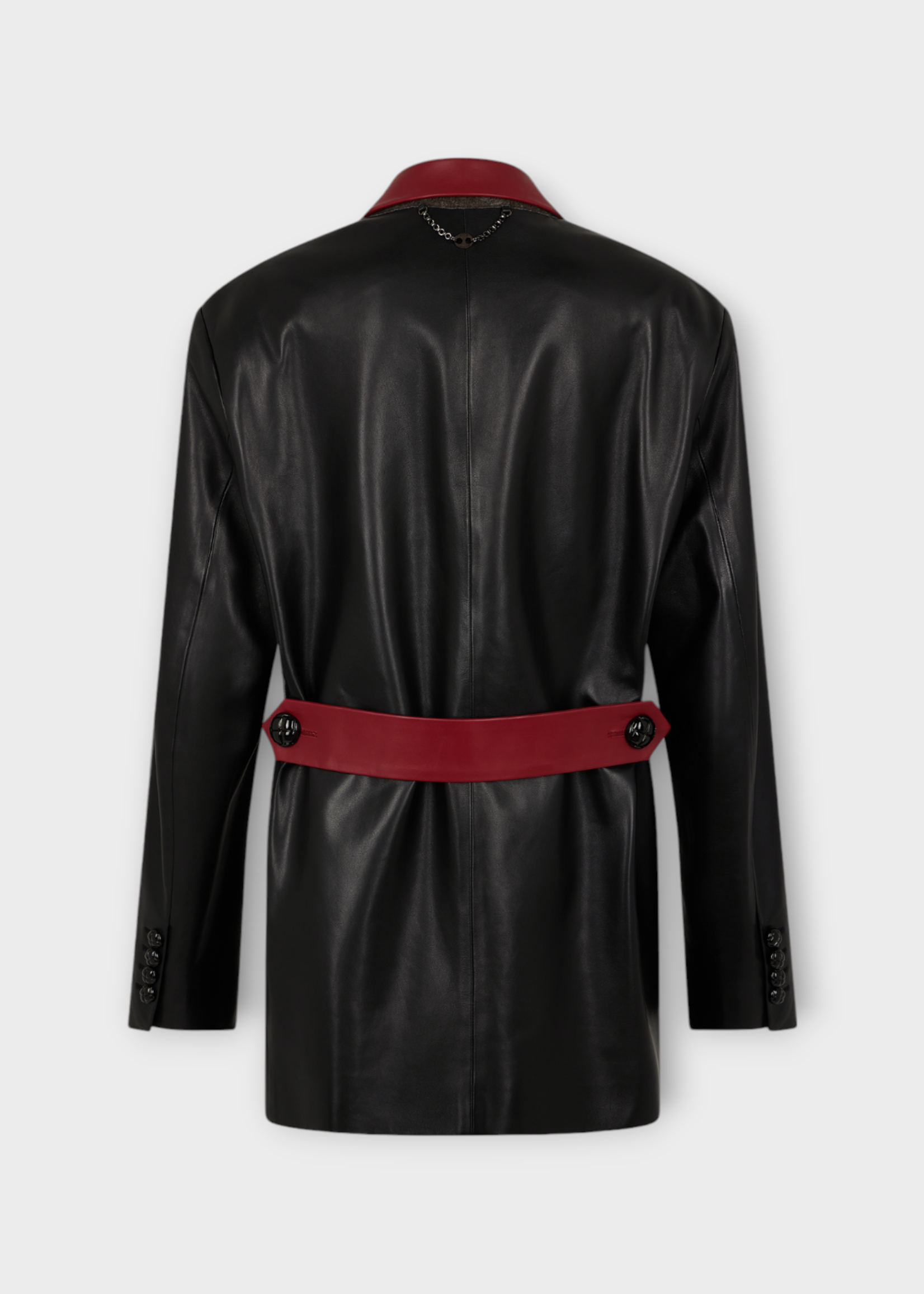 Rabanne Rabanne Jacket, Black, Lamb Leather Single Breasted Collared Blazer In Black w/ Pockets & Burgundy Details