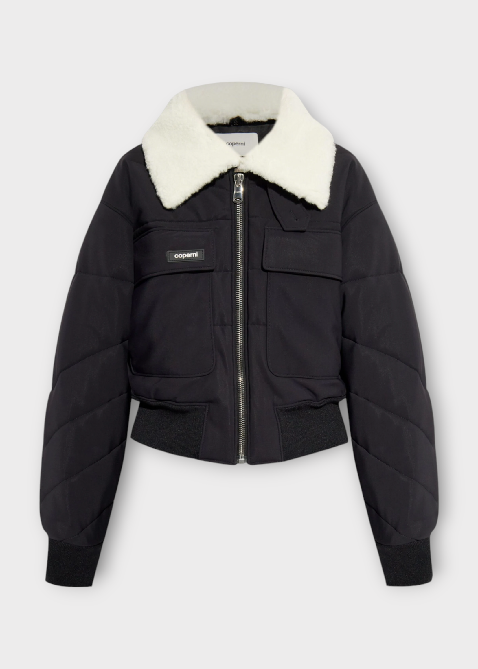 Coperni Coperni Jacket, Black, C+ Fitted Zipped Bomber Jacket In Black w/ Faux Fur Contrast Collar