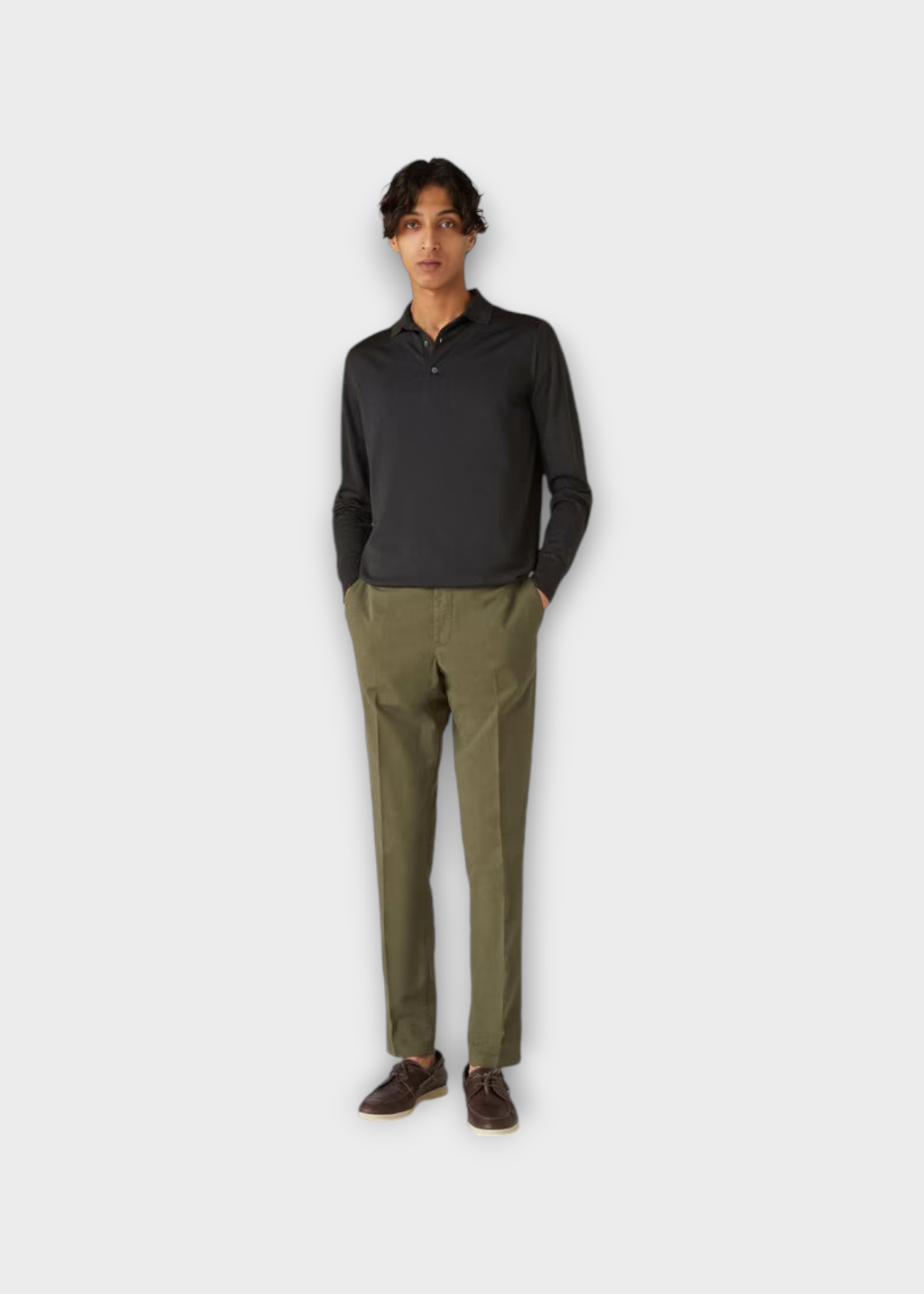 Loro Piana Loro Piana Knitwear, Grey, Virgin Wool Long Sleeve Polo Knitwear In Onyx