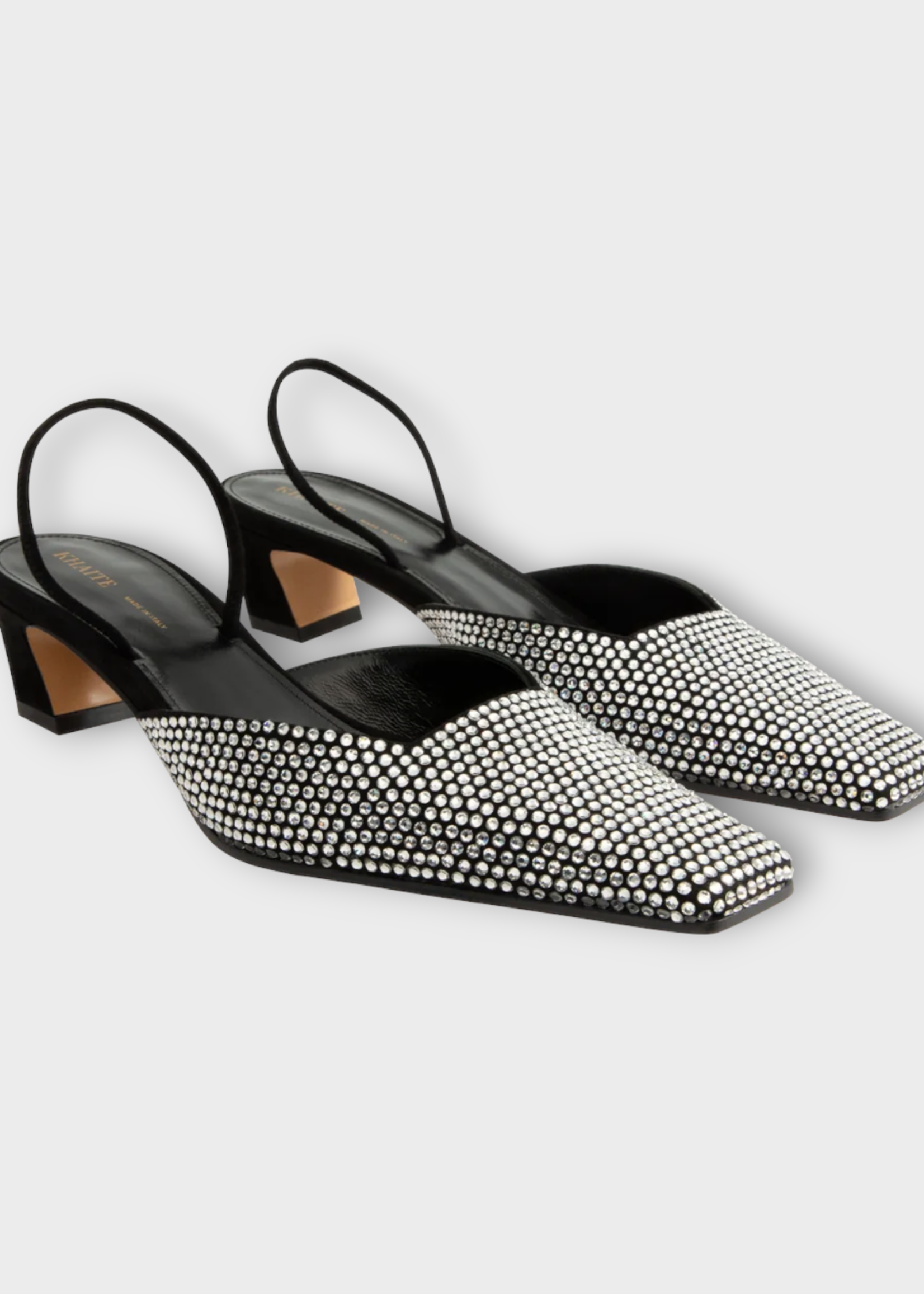 Khaite Khaite Heels, Black, Roosevelt Slingback Pump Heels w/ Rhinestones Embellishment