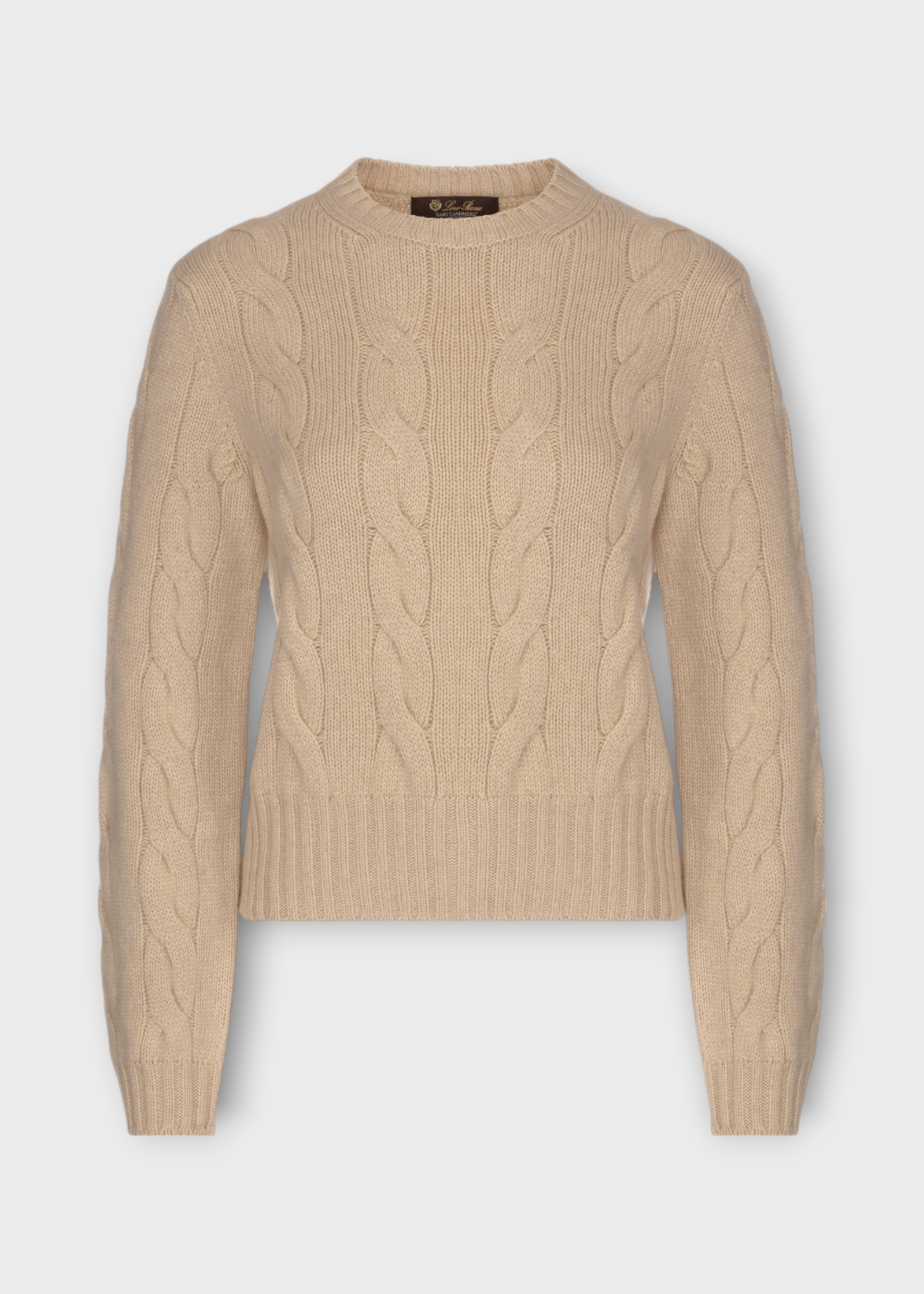 Loro Piana Loro Piana Knitwear, Beige, Napier Baby Cashmere Crew Neck Cable Knit Sweater In Creamy Cashmere Melange