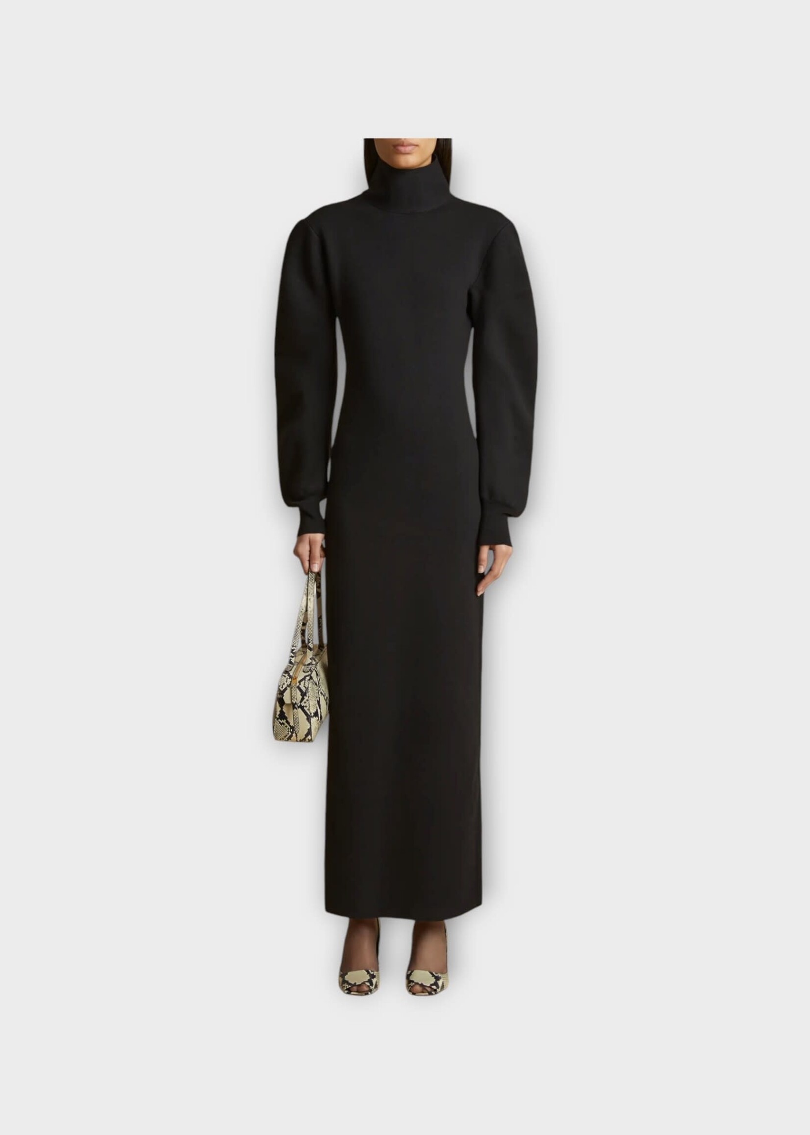 Khaite Khaite Dress, Black, Storm Merino Wool High Neck Long Sleeve Knitted Long Pencil Skirt Dress