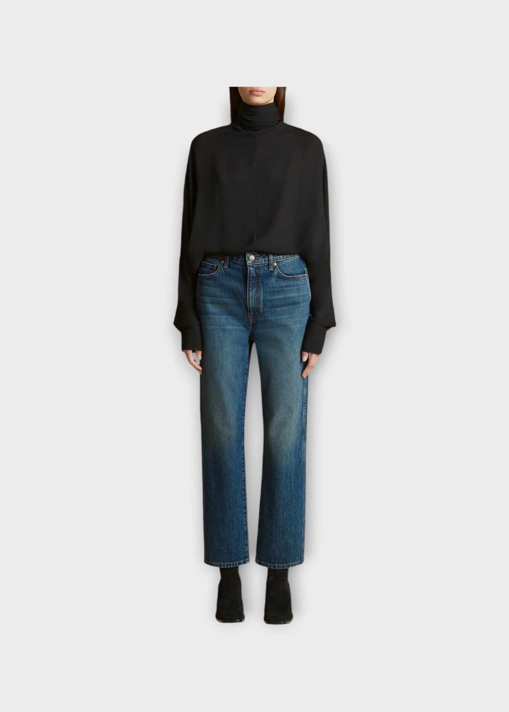 Khaite Khaite Jeans, Blue, Cotton Denim High Waisted Straight Leg Abigail Jeans In Archer