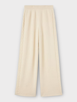 Loro Piana Loro Piana Trousers, Beige, Napier Cashmere Elastic Waist Pants In Creamy Cashmere Melange w/ Cable Knit Side Detail