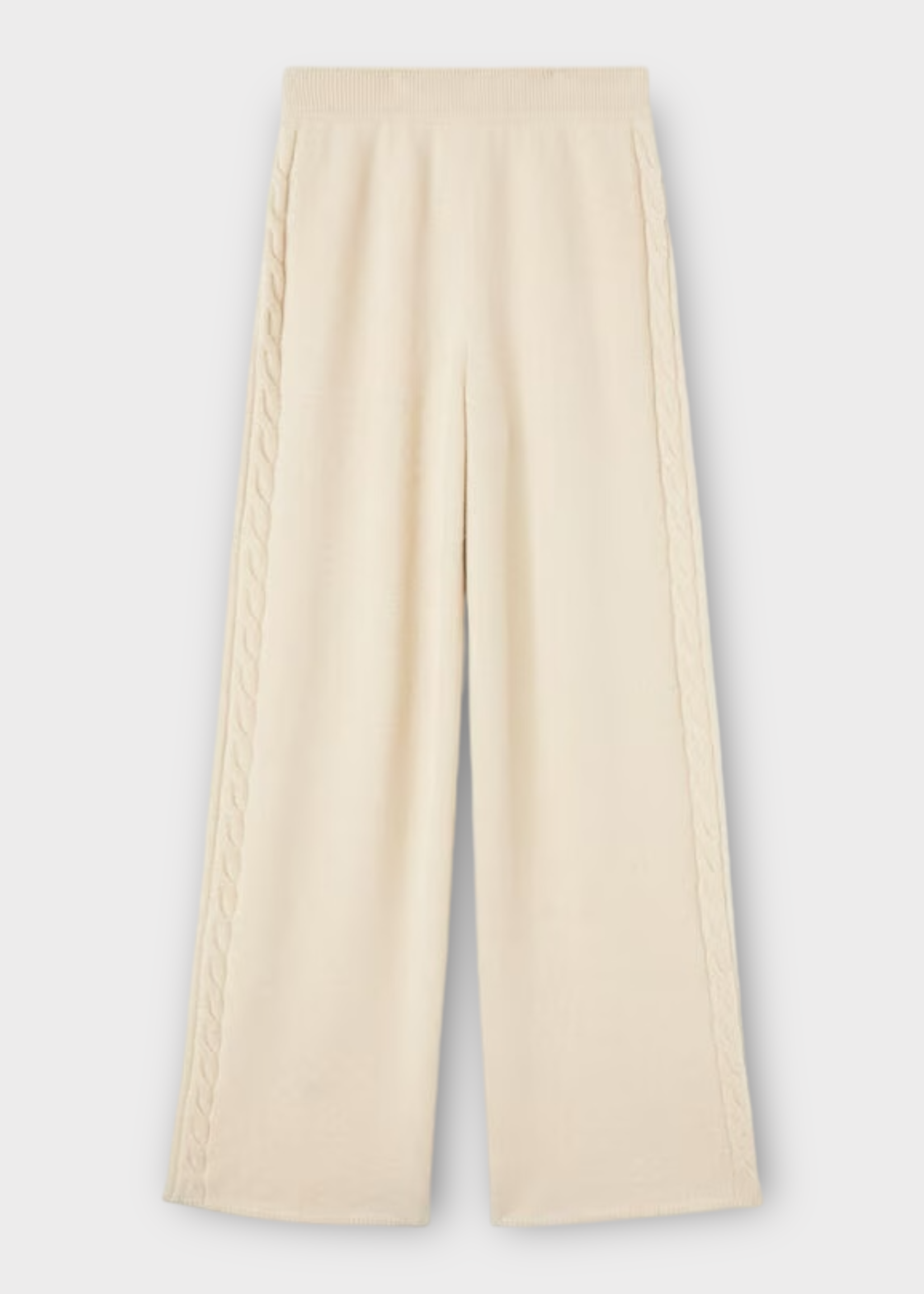 Loro Piana Loro Piana Trousers, Beige, Napier Cashmere Elastic Waist Pants In Creamy Cashmere Melange w/ Cable Knit Side Detail