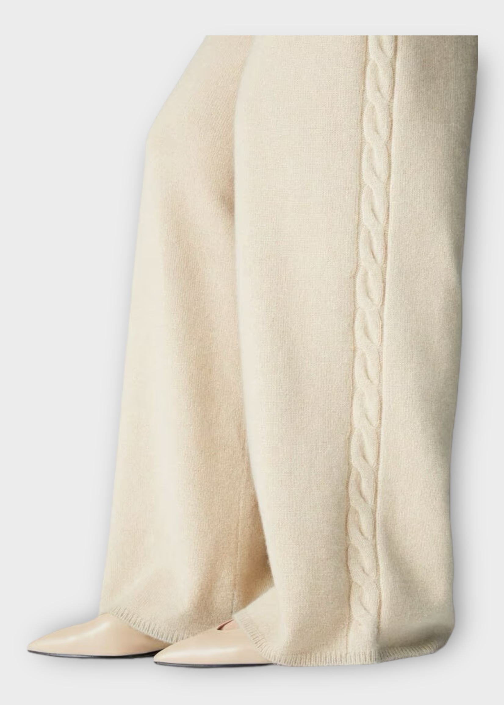 Loro Piana Loro Piana Trousers, Beige, Napier Cashmere Elastic Waist Pants In Creamy Cashmere Melange w/ Cable Knit Side Detail