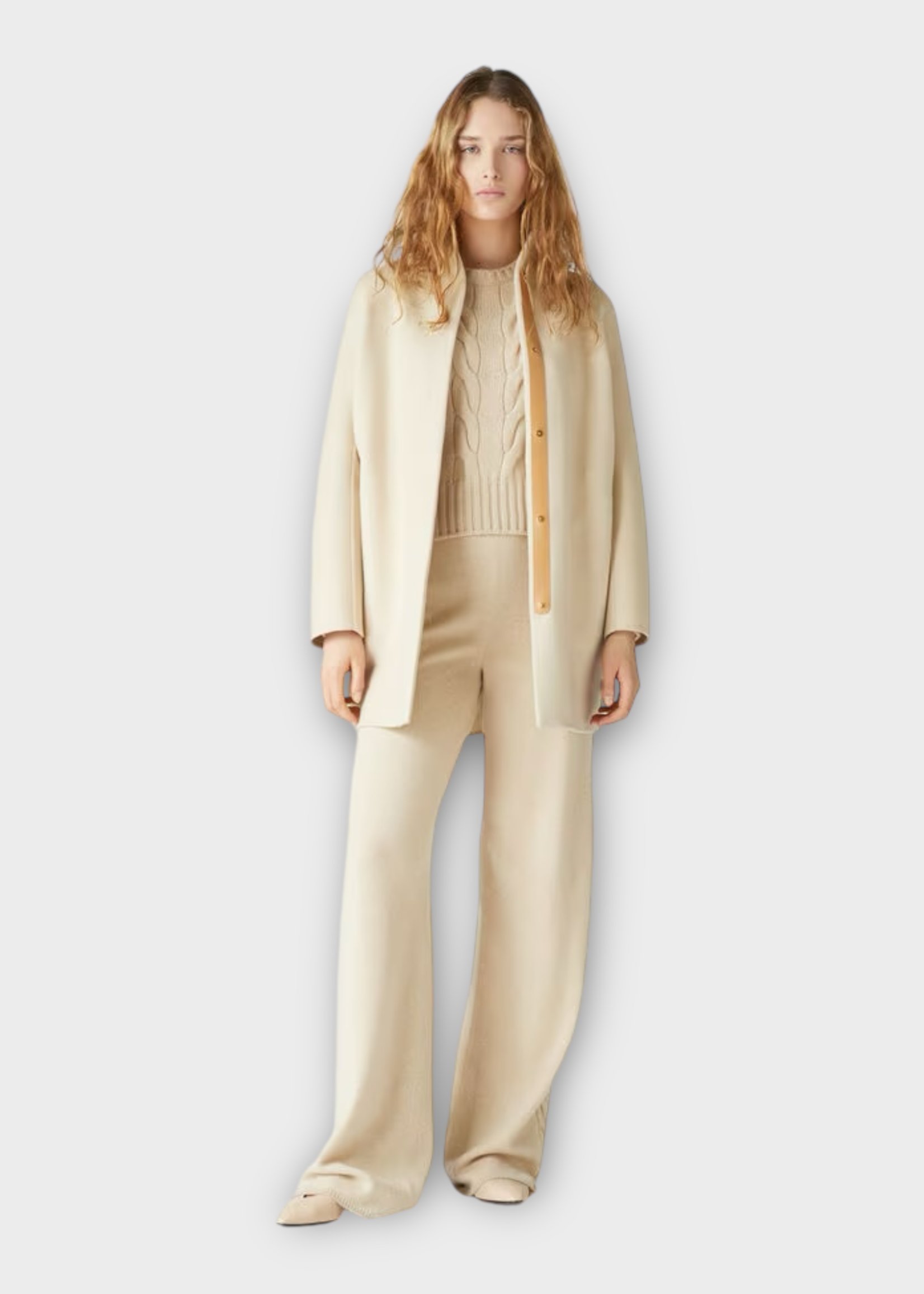 Loro Piana Loro Piana Trousers, Beige, Napier Cashmere Elastic Waist Pants In Creamy Cashmere Melange w/ Cable Knit Side Detail
