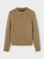 Loro Piana Loro Piana Knitwear, Brown, Napier Baby Cashmere Crew Neck Cable Knit Sweater In Tundra Melange