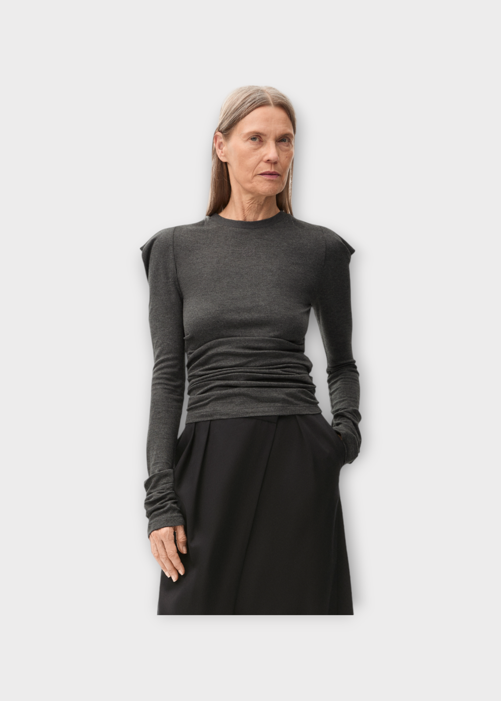 Loewe Loewe Top, Grey, Silk Mix Crew Neck Long Sleeve Top In Light Anthracite Melange